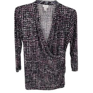 Chico's Multi-Color Abstract Print V-Neck Blouse - Chico's Sz 0 / US Sz S/4